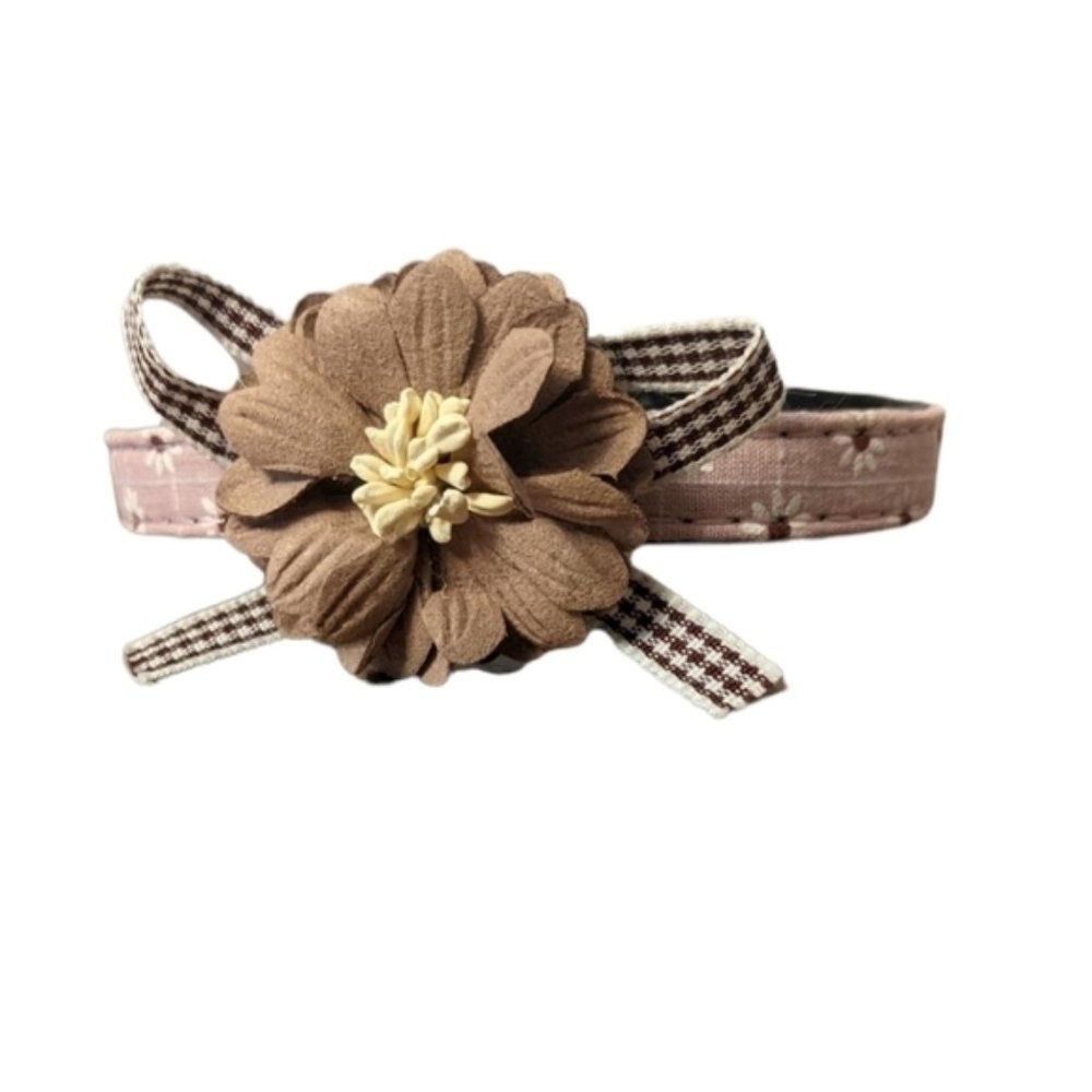 NEW Pink And White Floral Flower Dog or Cat Collar With Bow- Size Small